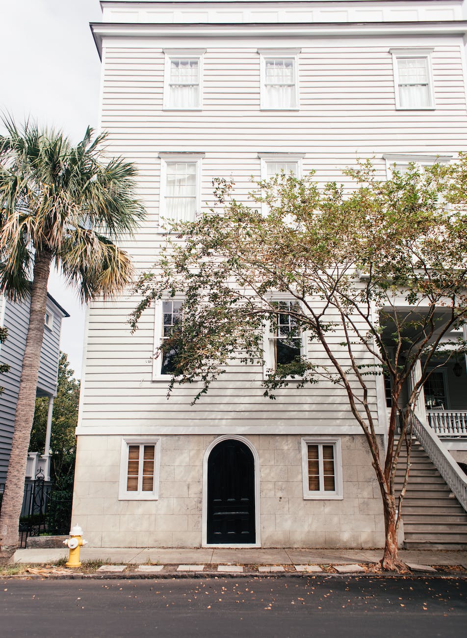 apartment building with a black door