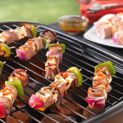 Spam® and Halloumi  Kebabs with Chilli Dressing